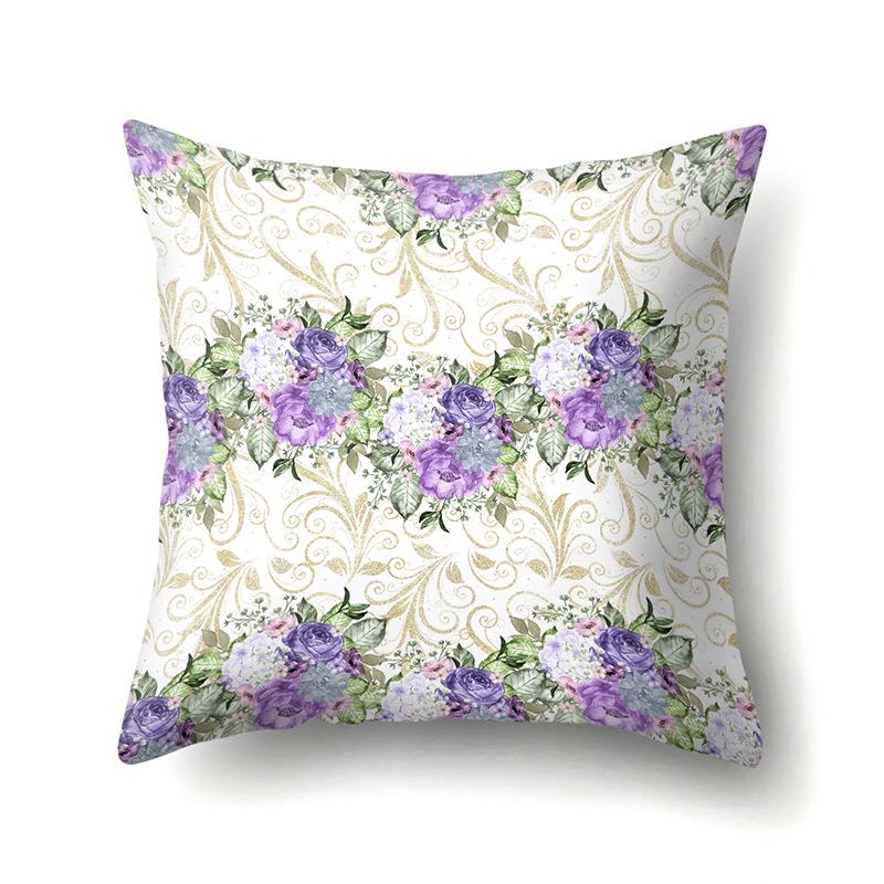 Purple Flower Pattern Polyester Single-sided Pillowcase Home Sofa Pillowcase Living Room Bedroom Cushion Cover