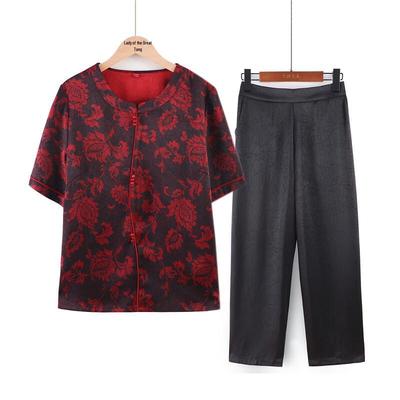 Yu Zhaolin Women's Summer Short-Sleeve Stand Collar Shirt Set