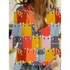 Autumn Women Clothing Cute Animal Prints Shirt Tops Cartoon Cat Pattern Personalized Street Long Sleeve Fashion Women's Blouses