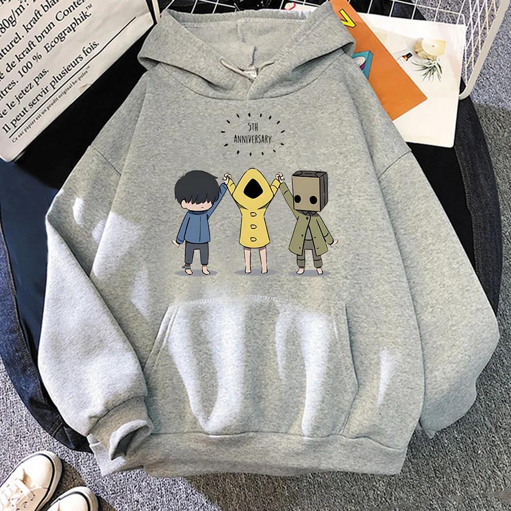 Флисовые толстовки с капюшоном Little Nightmares в стиле аниме Эстетические толстовки с рисунком в стиле манга Мужскаяженская одежда с карманами Harajuku Уличная одежда с принтом XXL серый 1990₽