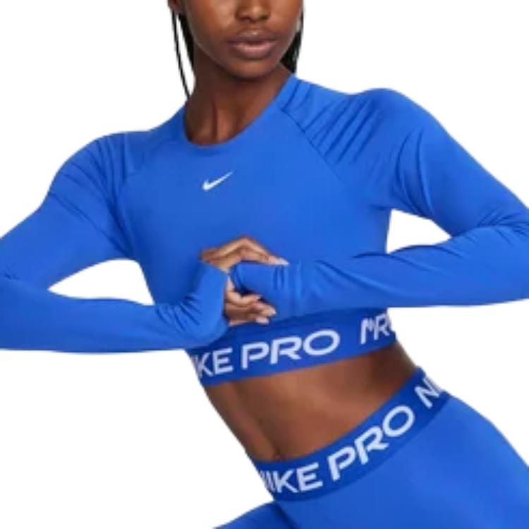 Nike Pro 365 Letter Print Short Sleeve Round Neck Fitness Top Women Tops Blue FV5484-405