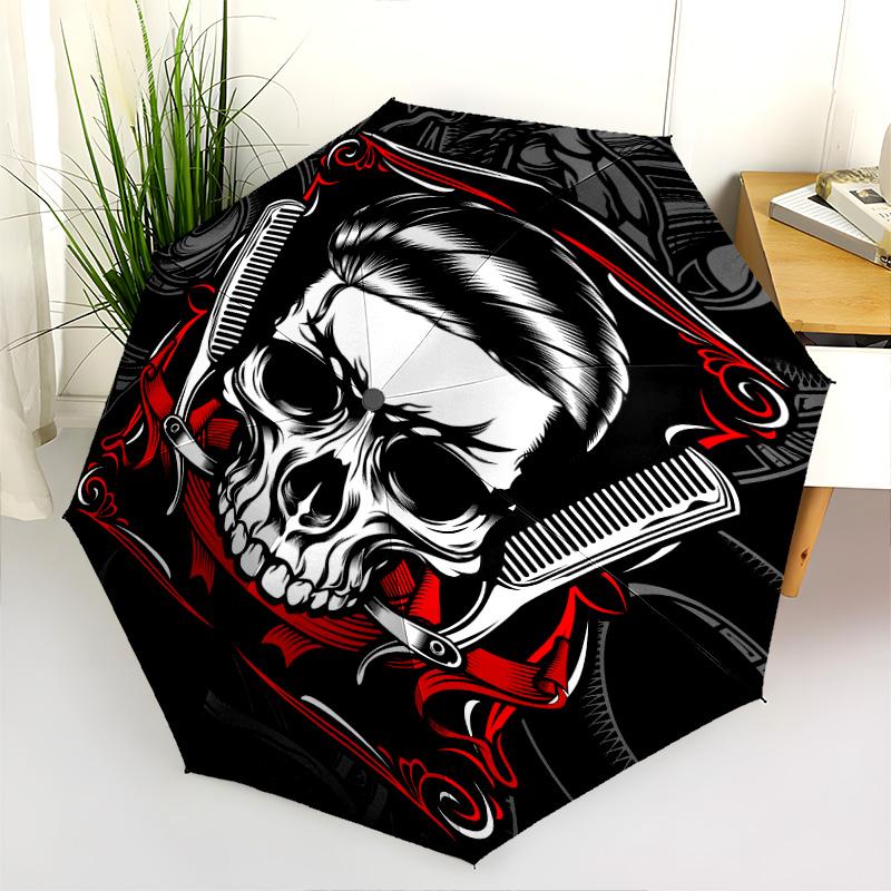 1PC Skull Scissors Artwork Automatic Umbrella - Suitable Travel Outdoor Portable Umbrella Birthday Gift Daily Essentials