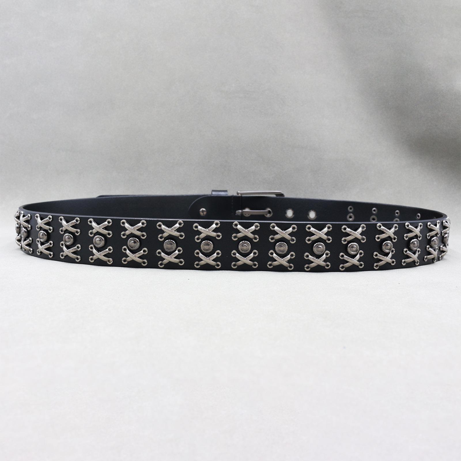 New Rivet Belt Cowhide 3.8 Men s Personalized Decoration Belt Trendy Punk Decoration European and American 125cm