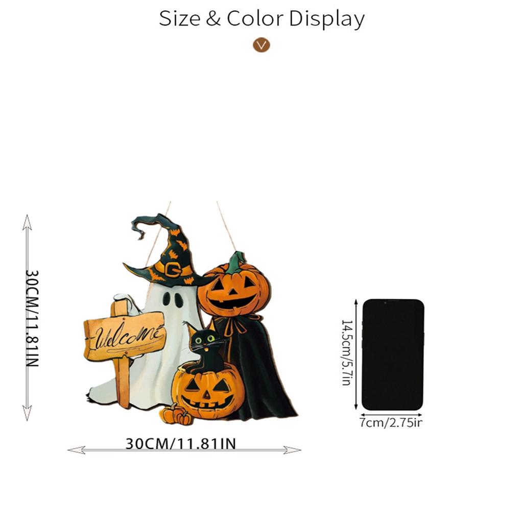 Halloween Welcome Sign Skeleton Wreath Wooden Halloween Party Decorations