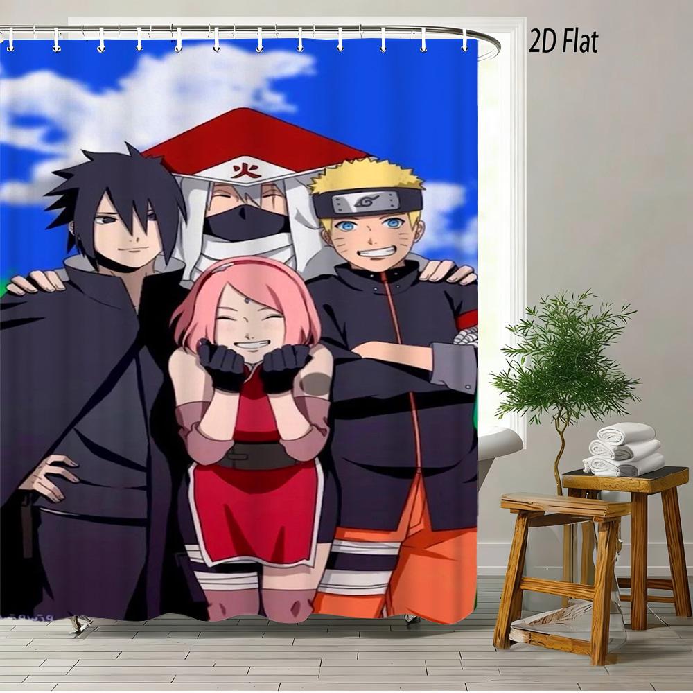 2D Flat Naruto Anime Naruto Uzumaki Classic Outfit Print Waterproof Shower Curtain For Bathroom Decor