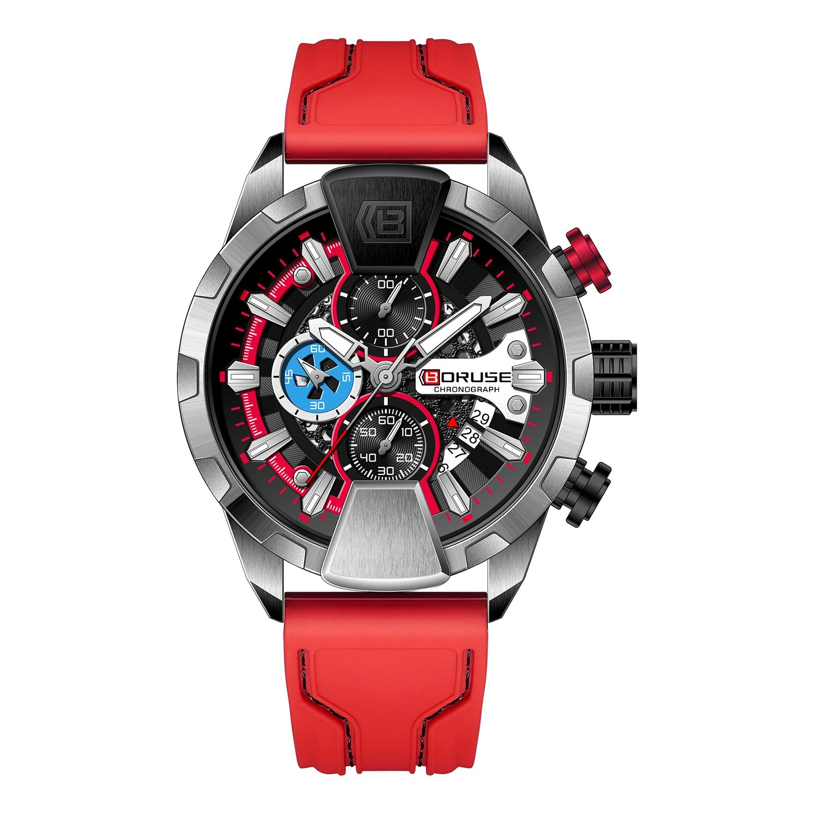 

BORUSE Watches for Men Red Waterproof Chronograph Watch Mens Business Wristwatch Calendar Clock Relogio Masculino красный