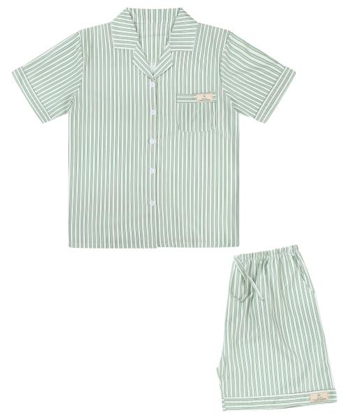 [Pink Zone] Blain Stripe Green Short-Sleeve Collar Pajama Set [Shipped from Korea] 100% Authentic