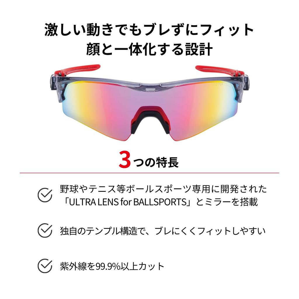SWANS FACEONE CSK Sports Made in Mirror Red Shadow Mirror x Ultra Straight Smoke Running FO-3518 Sunglasses, Japan, Lens, (Multi-Colored Back),