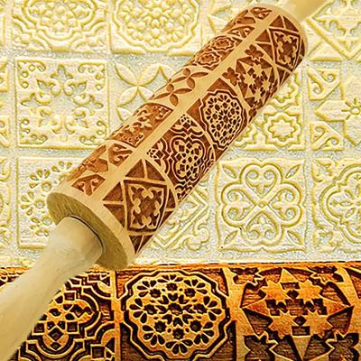 Rouleau à pâtisserie à motif exquis en bois à gaufrer Outils de cuisson Renne Pâte Gravé Grille Carrée Moule à Biscuits
