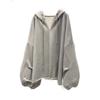 Spring  Autumn Women's V-Neck Hooded Cotton Sweater Thin Loose Solid Color Hooded Top