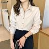 Women's Straight Loose Solid Casual Formal Shirts Turn-down Collar Autumn Winter Thin Button Tops Intellectual