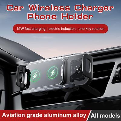 Support Chargeur sans fil pour téléphone de voiture 15W Universel Support à Rotation 360° pour Samsung Galaxy Fold 6 5 4 3 Z Flip S25 S24 iPhone 16 15