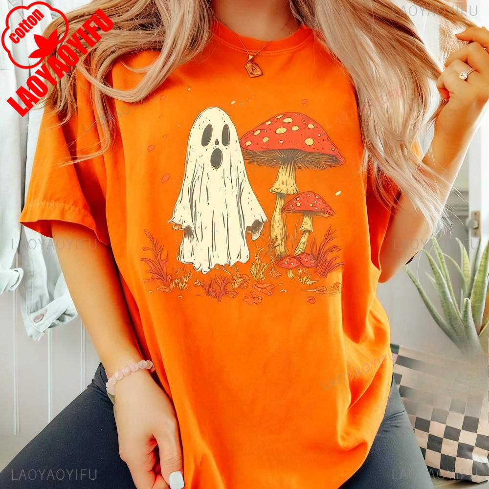Cottagecore Ghost Mushroom TShirt Halloween Unisex Shirt Spooky Season Tee Autumn Outfit Cute Women Attire Festival Costumes S