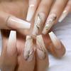 24Pcs Marble Gradient Gold Foil Long Coffin False Nails Full Cover Detachable Press On Nail Tips