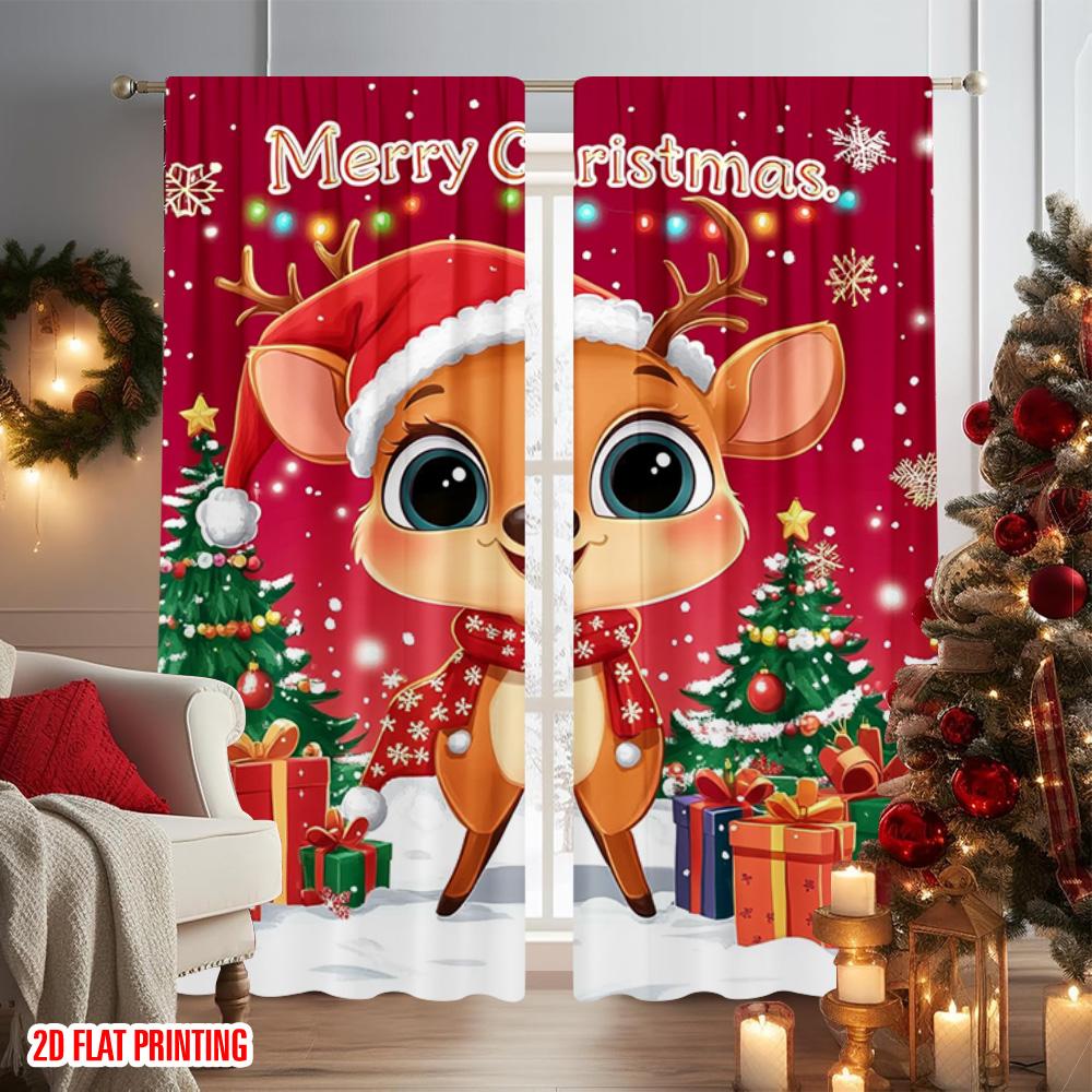 2pcs 2D flat printing Christmas Drapes Reindeer snowflakes 100% Polyester Without Electricity Family Party Decoration Perfect