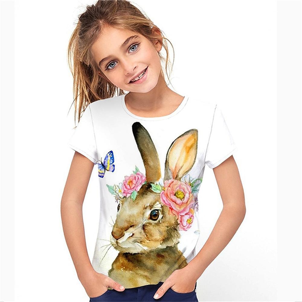 Animal Rabbit Baby Girl T-Shirt Summer  Short Sleeve 3d Printed Fun Girls'  Children's Clothing T-Shirt