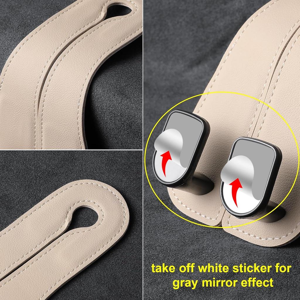 2 Pack KAFANLIN Car Headrest Hooks For Purses And Bags Cute Leather Car Seat Back Head Rest Double Hooks For Bags Cute Pink Beige Car Accessories