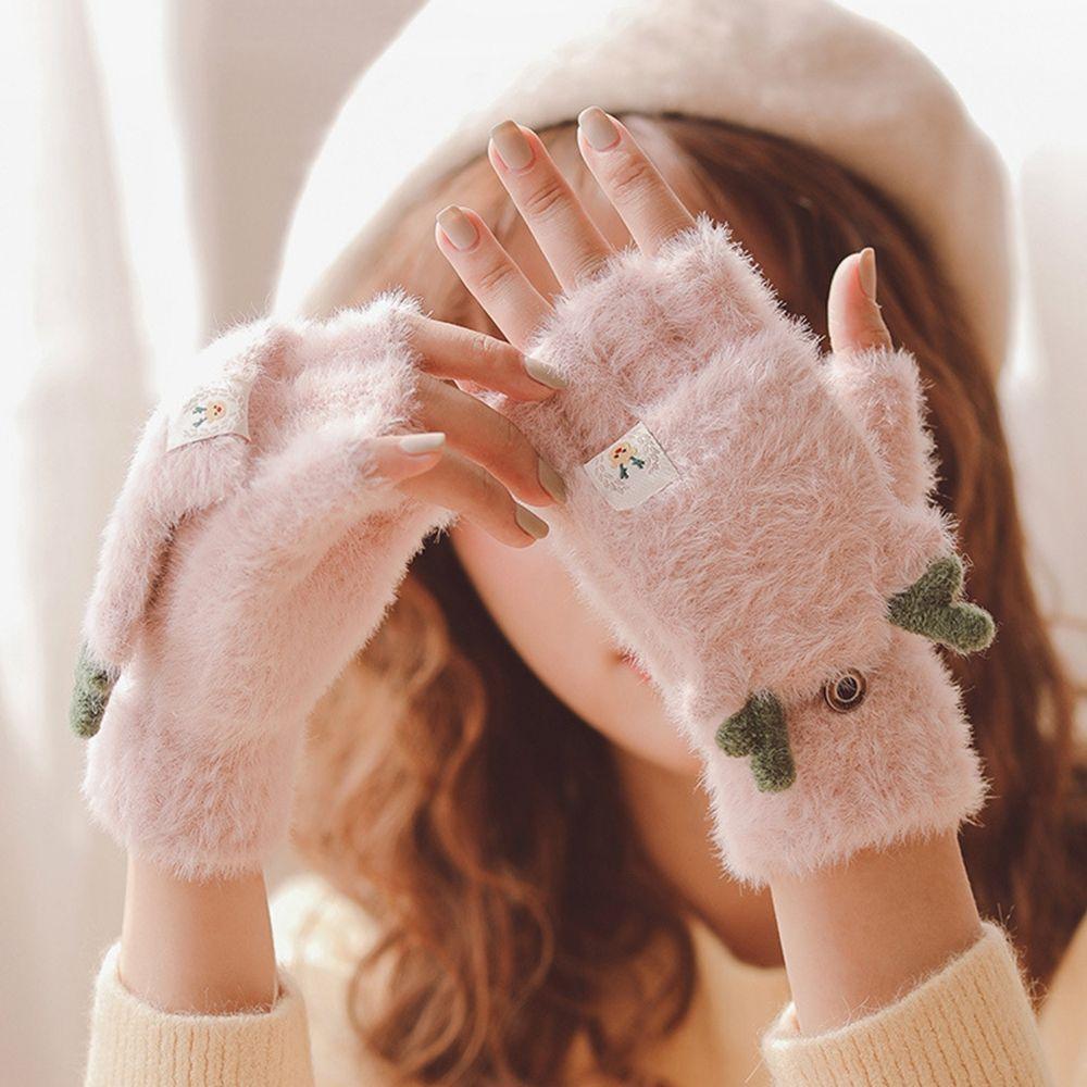 

Driving Gloves Plus Velvet Half-finger Gloves Flip Mittens Christmas Wool Mittens Female Gloves хакі