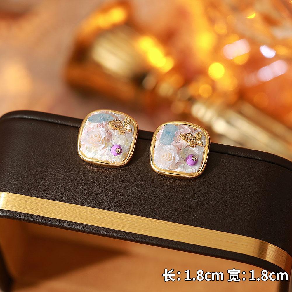 Ainibenni Original Design Enamel Painted Earrings for Women, Monet Garden Oil Painting Style Stud Earrings