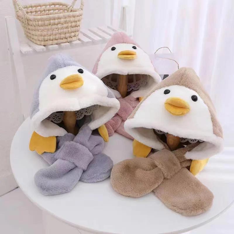Children Cartoon Scarf Hat Girls Boys Scarf Thicken Cap Double Fleece Warmth Child Adult Parent-child Hat Kids Accessories