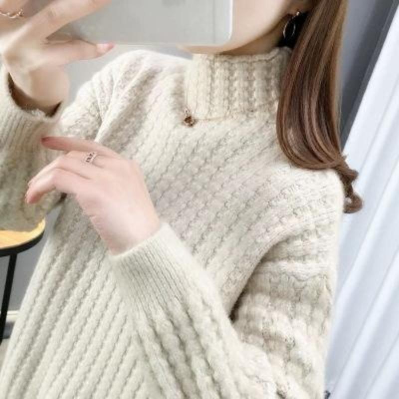 Women's Sweater Thickened Autumn/Winter High Collar Knitted Sweater Half High Collar