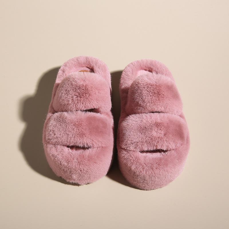 Damen Pelzige Höhenverstärkende Hausschuhe - Herbst/Winter 2023: Doppelriemen, Dicke Sohle, Koreanischer Stil, Plüschbaumwolle, Größe 35-42
