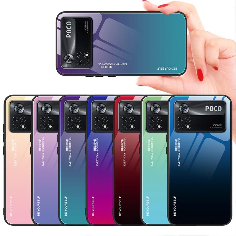 

Чехол для телефона из закаленного стекла с градиентом для Xiaomi Poco X4 M4 M3 Pro 5G, роскошный жесткий противоударный защитный чехол с мягкой рамкой, ЗАДНЯЯ КРЫШКА для Poco X3 Nfc F3 M3