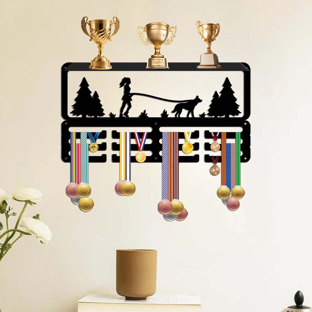 Wall Mounted Holder with Hooks Display Rack for Sports Awards and Medals