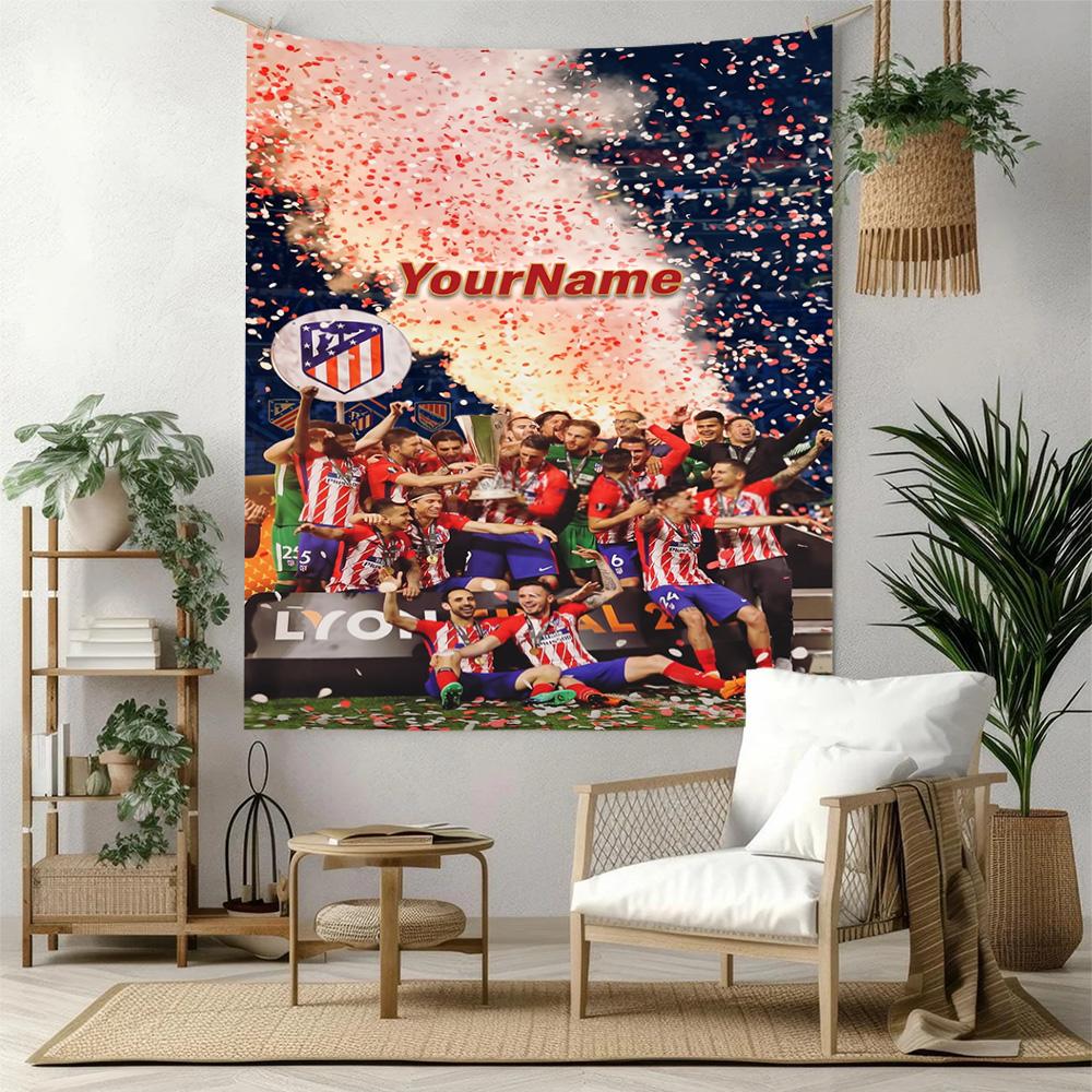 Atletico Madrid Benutzerdefinierte Wanddekoration mit Ihrem Namen Wandteppich Kunst Für Haustiermemorial Geburtstag Hochzeitsfeier Hintergrund Familien Geschenk