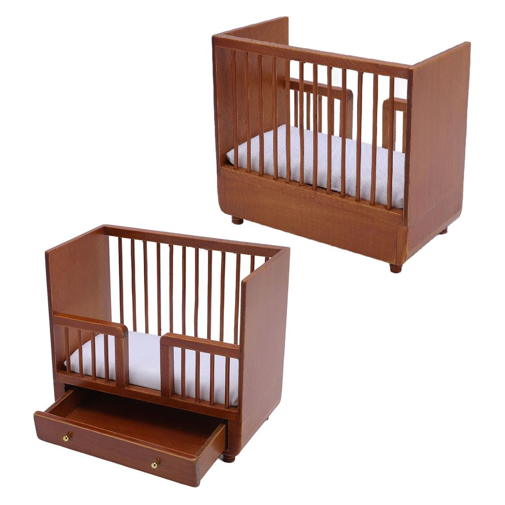 1:12 Maßstab Puppenhausmöbel Kinderbett Birkenholz Puppendekoration Detailliert Realistisch Miniatur