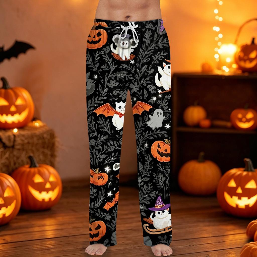 Men's Halloween Print Drawstring Lounge Pants Casual Sleepwear Bottoms with Elastic Waistband and Relaxed Fit for Indoor and Outdoor Use