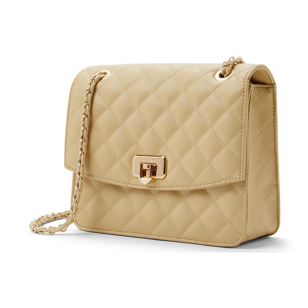 New CHARLES&KEITH PU Shoulder Bag Medium Size Women's Black/Beige /Cream CK2-70782173