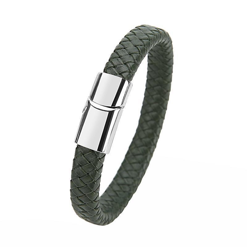 Retro Genuine Leather Men's Woven Cord Bracelet with Magnetic Buckle
