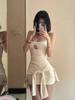 "Girls' Pure Desire Bear Print Suspender Pajama Set with Chest Pad - Summer Slim Fit Vest and Shorts"