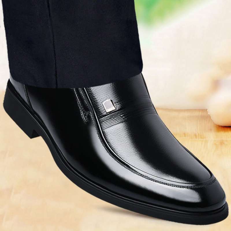 

Leather shoes men s shoes autumn new business dress men s British wear-resistant daily casual soft-soled non-slip dad shoes 38 чёрный