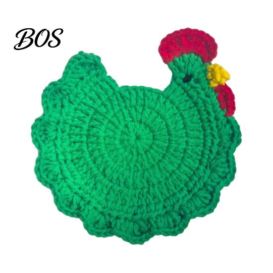 Animal Shaped Coasters Crochet Hen Coaster, Handmade Chicken Shape Knitted Mat Novelty Gift for Coffee Cup, Cute Kitchen Countertop Bar Accessory