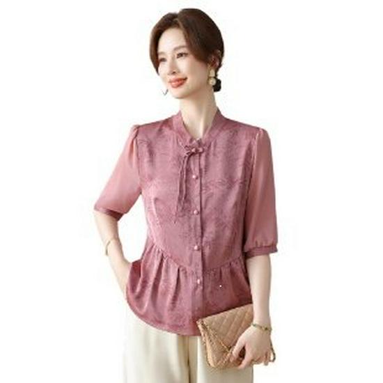 2026 Summer Collection: Elegant Short-Sleeved Slimming Tops for Middle-aged and Elderly Women