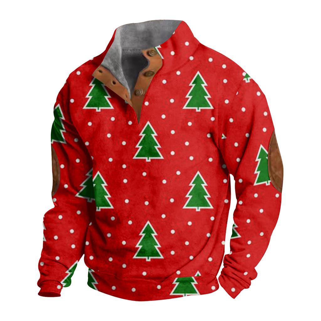 Men's Buttoned Sweatshirt With European And American /winter Printed Long Sleeved Sweatshirt