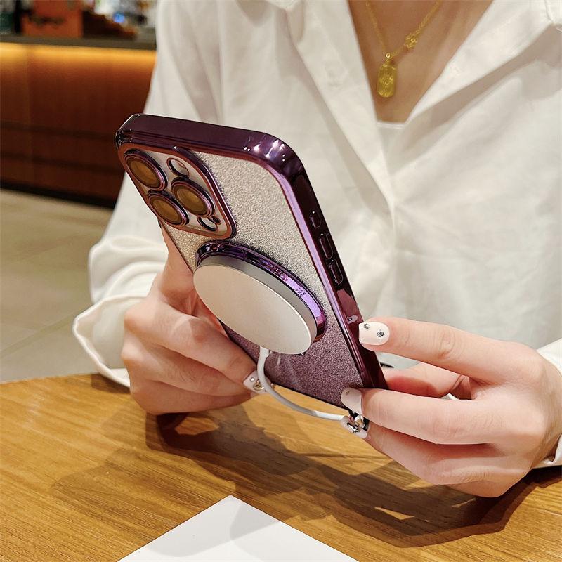 Luxury Gradient Glitter Paper Magnetic Stand Case for iPhone 15 14 13 12 11 Pro Max XS XR 7 8Plus SE 2020 All-inclusive Fall Protection Cases