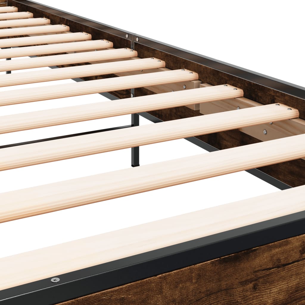 Bed Frame Smoked Oak 90 x 200 cm Wood Based Material and Metal