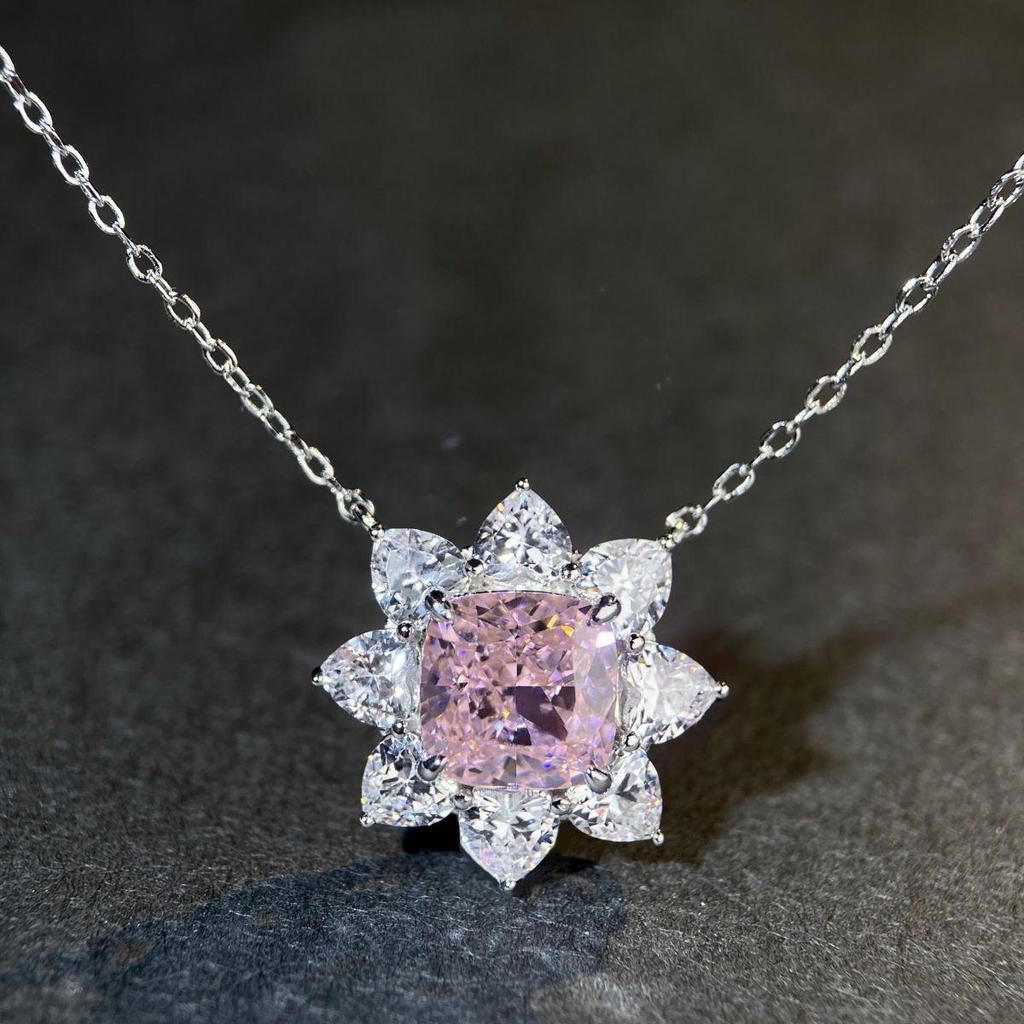 S925 Sterling Silver Sunflower Pendant Necklace with Luxury Pave Zircon for Women