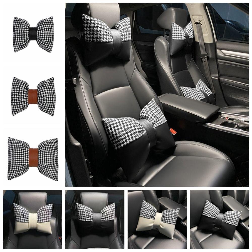 

Anti-fatigue Bird Grid Car Neck Pillow Adjustable Car Waist Support Bow Car Headrest Decorations Neck Pillow C