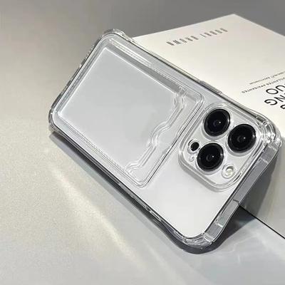 Custodia trasparente in silicone antiurto per iPhone 15 14 13 12 Mini 11 Pro XS Max X XR 7 8 Plus Protezione tasca posteriore per carte