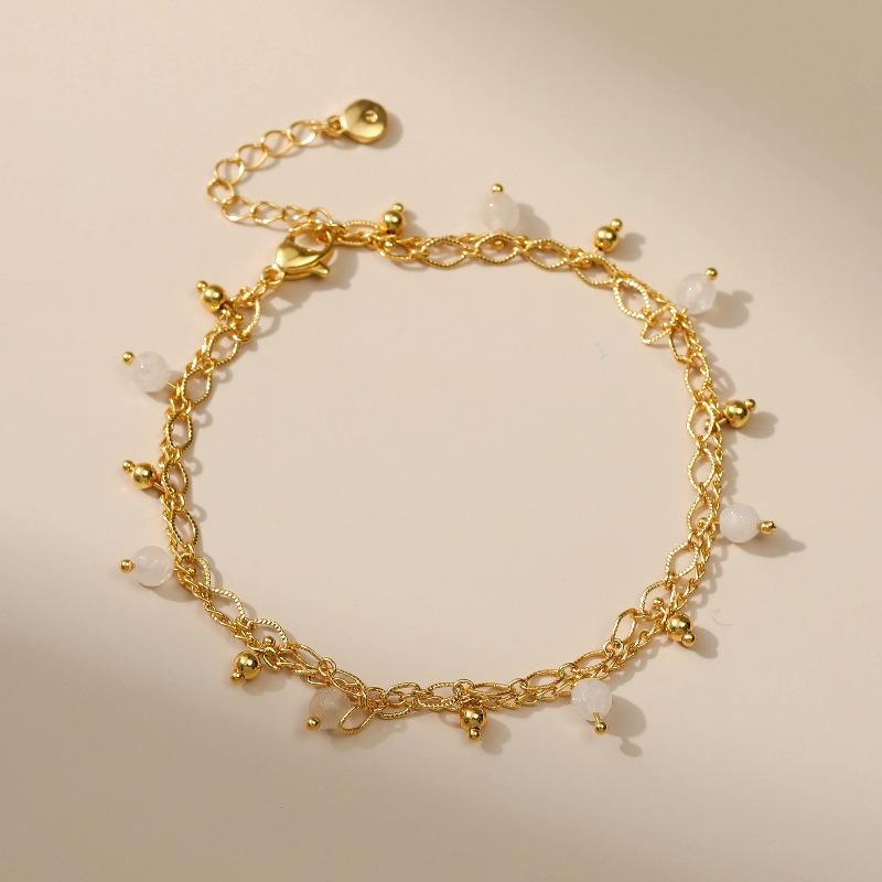 Women 18k Real Gold Double Layer Adjustable Bracelet White Zircon Lobster Clasp Hand Jewelry