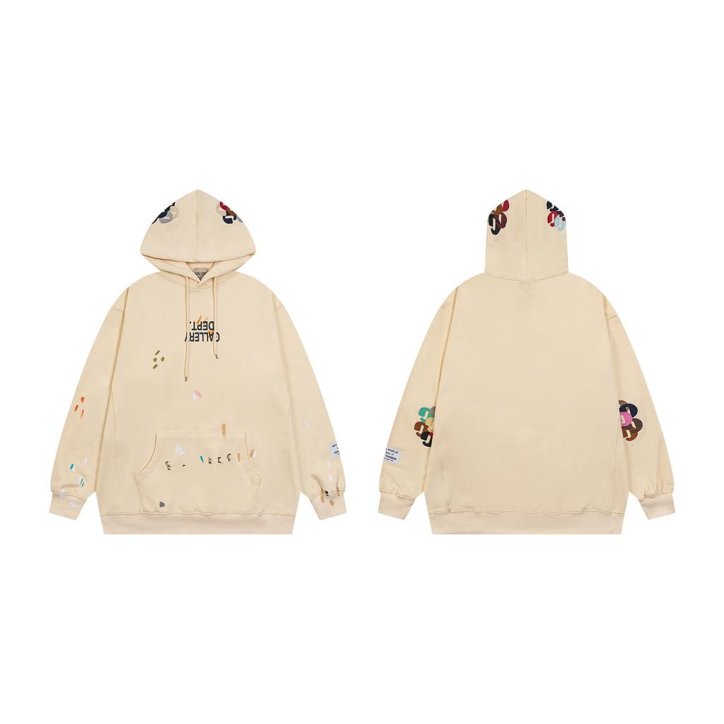 Cross-border European and American trendy brand GALLERY DEPT splash ink letters embroidered hooded sweatshirt for men and women, high street