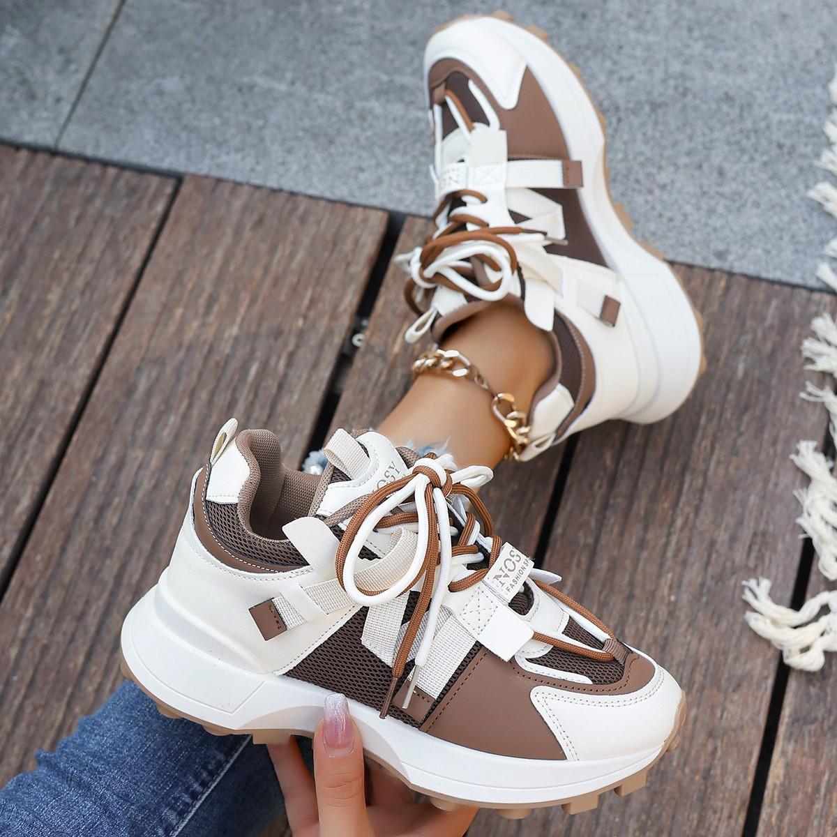 

2025 весна и осень популярная колледжская мода кроссовки папины кроссовки на толстой подошве дышащие на мягкой подошве для бега спортивная повседневная обувь женская 37 темно-коричневого