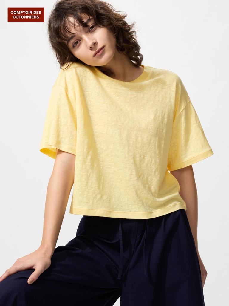 Uniqlo Japan Linen Boxy T 5 minuTe Sleeve