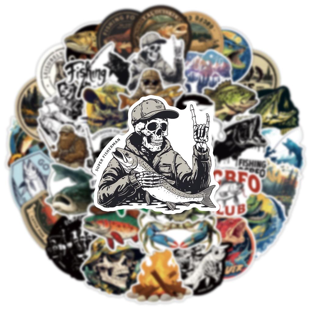 1050Pcs Personalized Cool Fishing Cartoon Creative Stickers Waterproof Decorative Skateboard Motorcycle Helmet Graffiti Decal