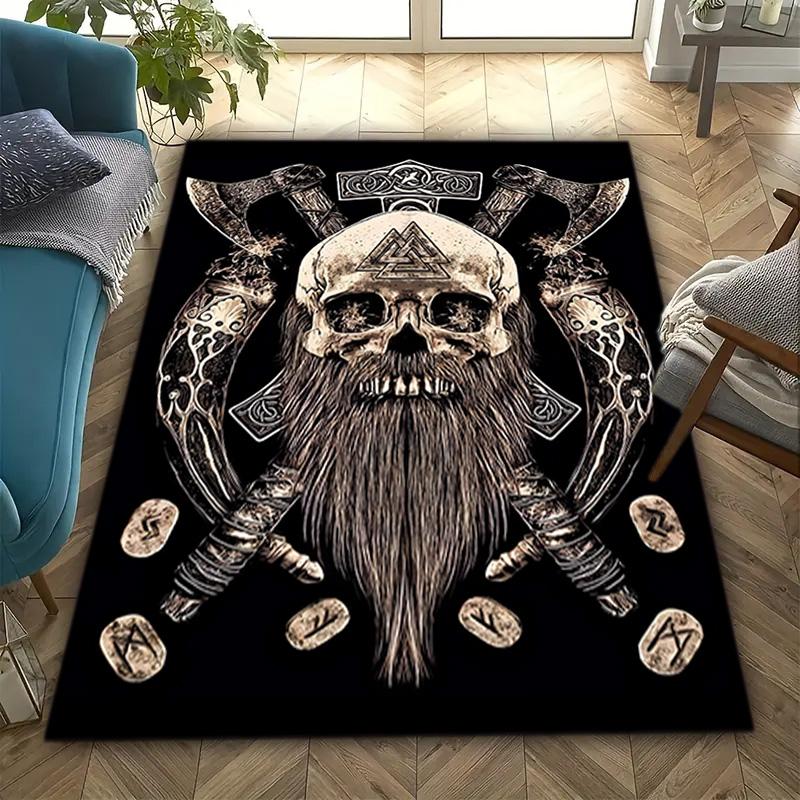1PC Skull Dark Gothic Pattern printed Carpet Rug for Living Room Bedroom Home Sofa Decoration,Non-slip Floor Mat Floor mat