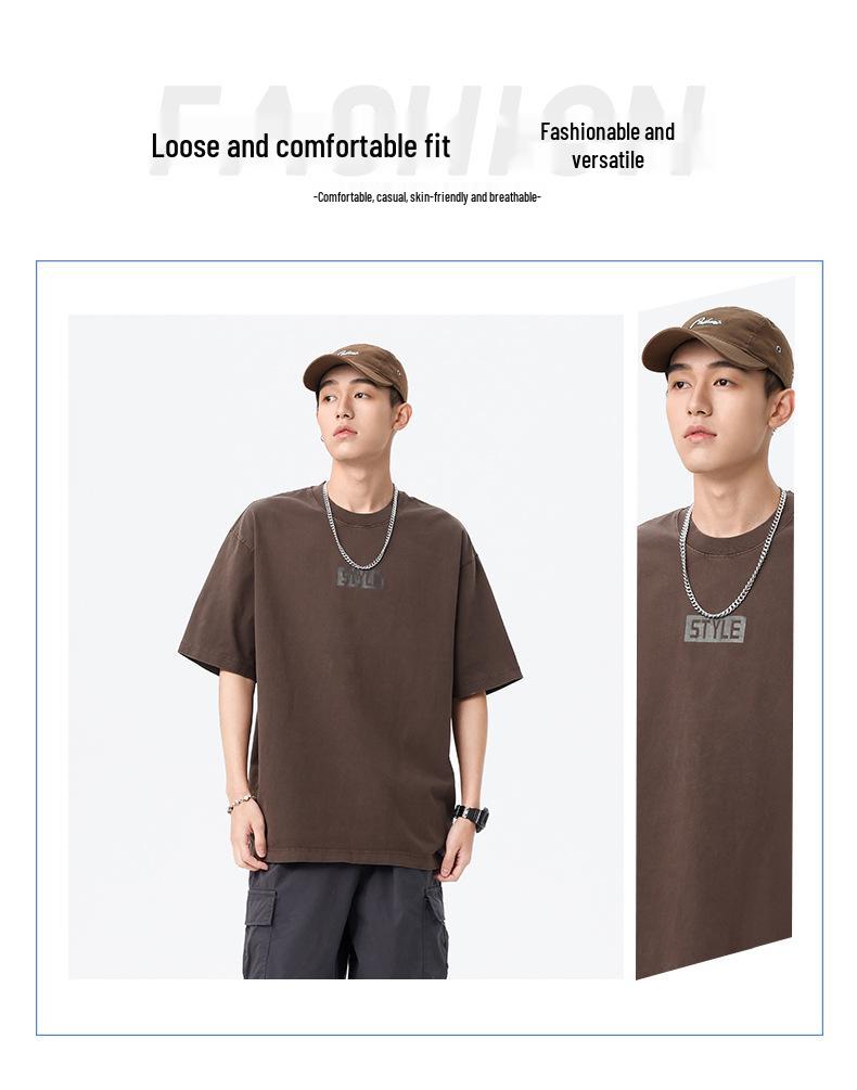 Men's Trendy Gradient Wash Short-Sleeve Letter Print T-Shirt - Loose Fit, Plus Size, Summer Style